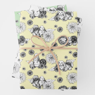 Easter Bunny Spring Floral Pattern Wrapping Paper Sheet
