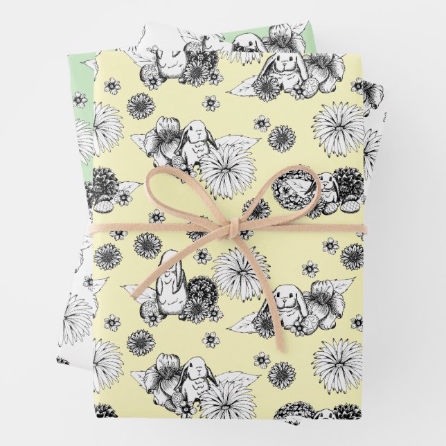 Easter Bunny Spring Floral Pattern   Wrapping Paper Sheet (In situ)