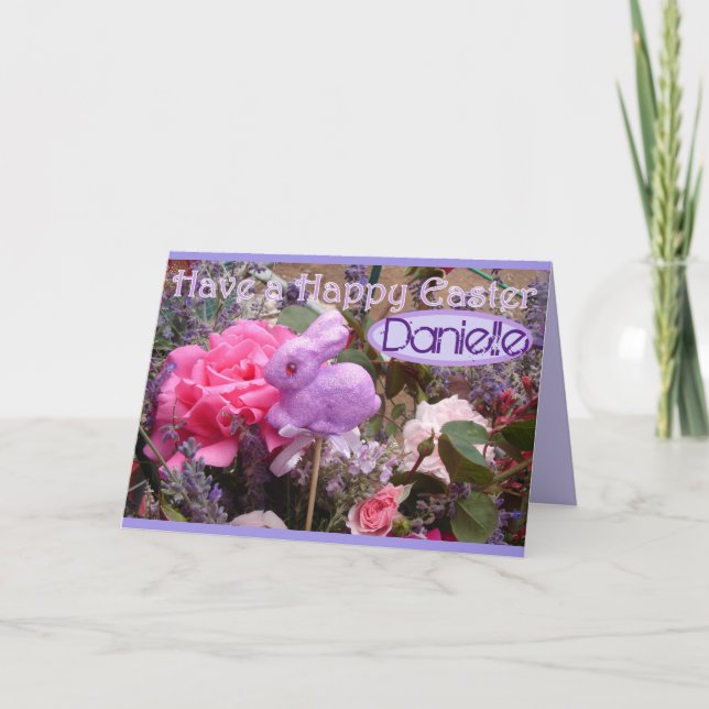 Easter Bunny spring Flowers Purple flowers Name Card (Front)