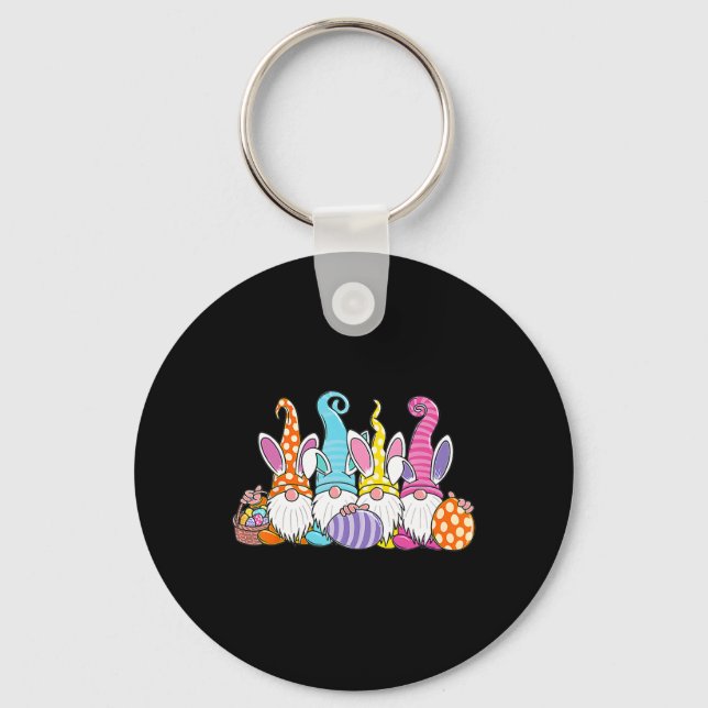 Easter Bunny Spring Gnome Easter Egg Hunting And B Key Ring (Front)