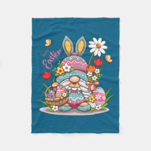 Easter Bunny Spring Gnome Easter Illustration Fleece Blanket