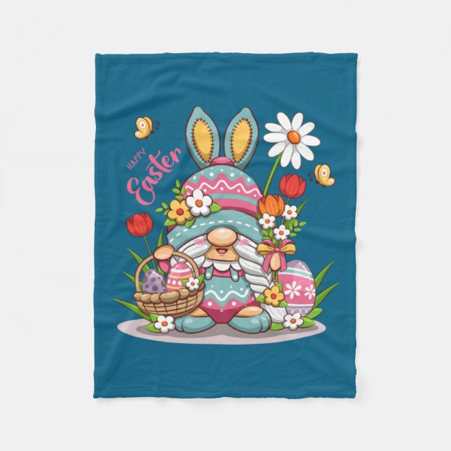 Easter Bunny Spring Gnome Easter Illustration Fleece Blanket (Front)