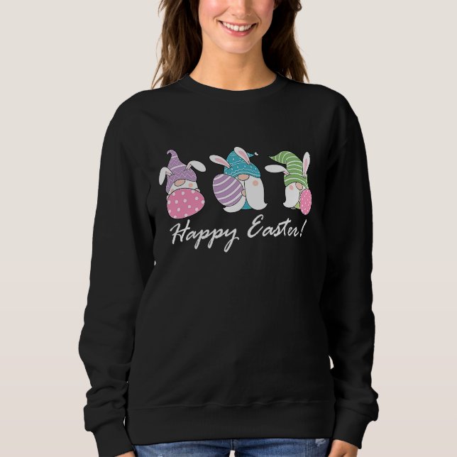 Easter Bunny Spring Gnome Women Girls Easter Egg H Sweatshirt (Front)