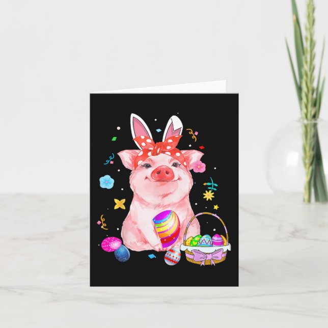 Easter Bunny Spring Pig Bow Egg Hunting Basket Col Card (Front)
