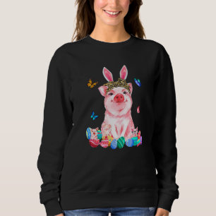 Easter Bunny Spring Pig Bow Egg Hunting Basket Col Sweatshirt