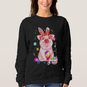 Easter Bunny Spring Pig bow Egg Hunting Basket col Sweatshirt