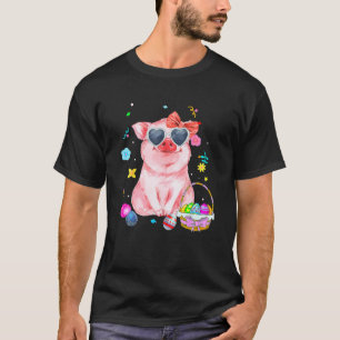 Easter Bunny Spring Pig Bow Egg Hunting Basket Col T-Shirt