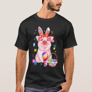 Easter Bunny Spring Pig Bow Egg Hunting Basket Col T-Shirt