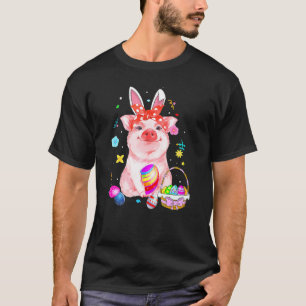 Easter Bunny Spring Pig Bow Egg Hunting Basket Col T-Shirt