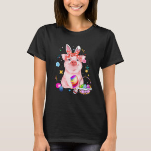 Easter Bunny Spring Pig bow Egg Hunting Basket col T-Shirt