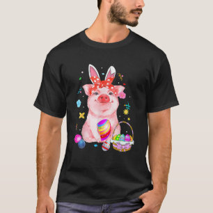 Easter Bunny Spring Pig Bow Egg Hunting Basket Col T-Shirt