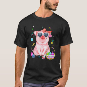 Easter Bunny Spring Pig Bow Egg Hunting Basket Col T-Shirt