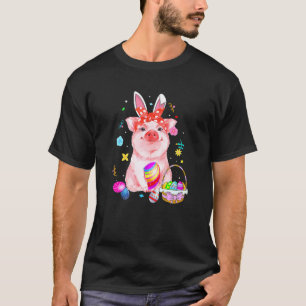 Easter Bunny Spring Pig Bow Egg Hunting Basket Col T-Shirt
