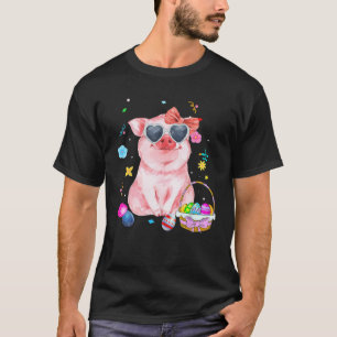 Easter Bunny Spring Pig Bow Egg Hunting Basket Col T-Shirt