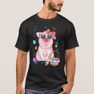Easter Bunny Spring Pig Bow Egg Hunting Basket Col T-Shirt