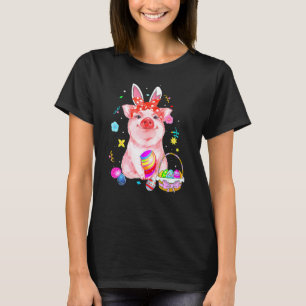 Easter Bunny Spring Pig Bow Egg Hunting Basket Col T-Shirt