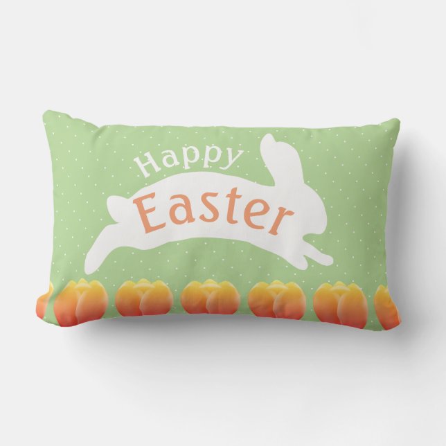 Easter Bunny & Spring Tulips Lumbar Cushion (Front)
