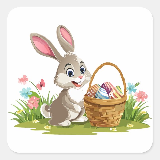 Easter bunny square sticker (Front)