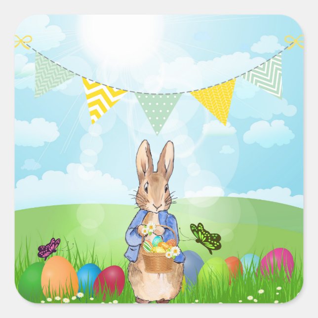 Easter bunny square sticker (Front)