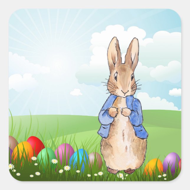 Easter bunny square sticker (Front)