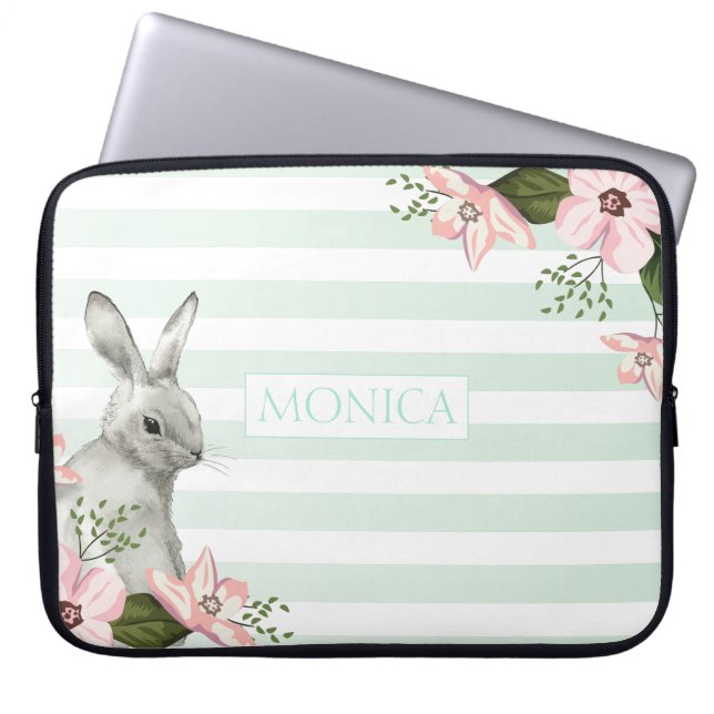 Easter Bunny striped monogram Laptop Sleeve (Front)