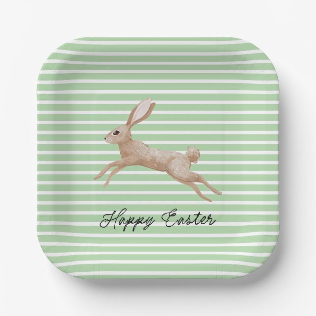 Easter Bunny Striped Paper Plates (Front)