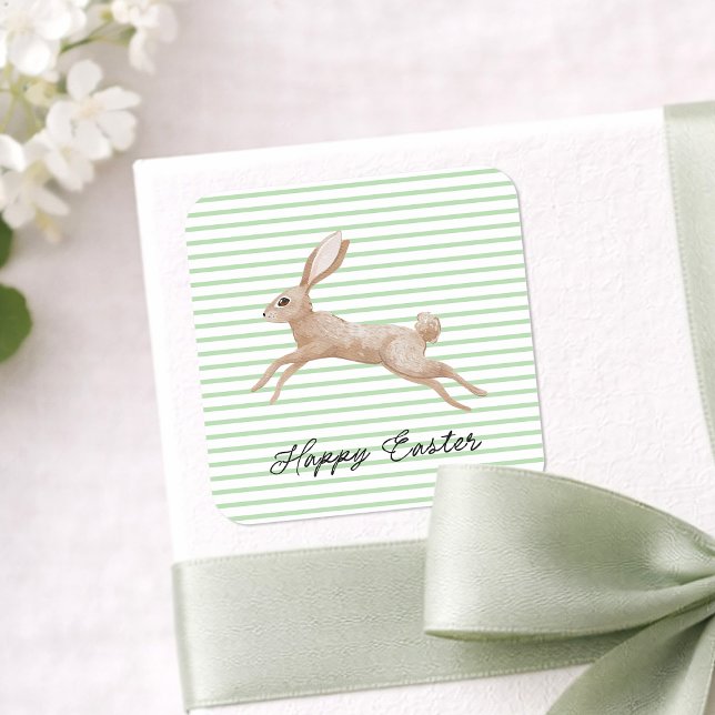 Easter Bunny Striped  Square Sticker (Creator Uploaded)