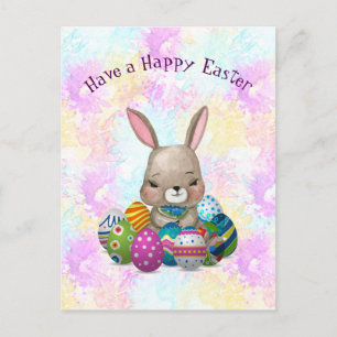 Easter Bunny Surrounded by Easter Eggs Holiday Postcard