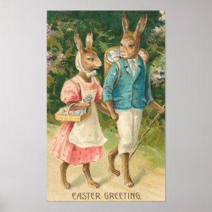 Easter Bunny Sweethearts Vintage Poster