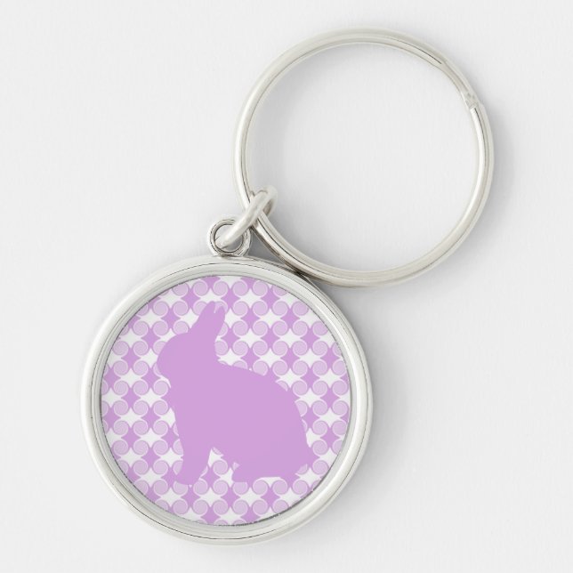 Easter Bunny Swirls Keychain, Lavender Key Ring (Front)