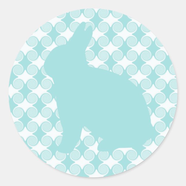 Easter Bunny Swirls Stickers, Light Blue Classic Round Sticker (Front)