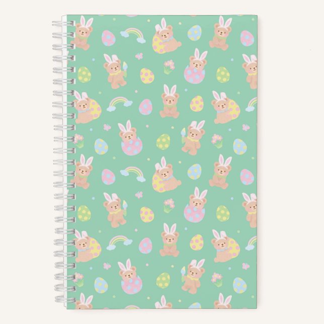 Easter Bunny Teddy Bear Mint Notebook (Front)