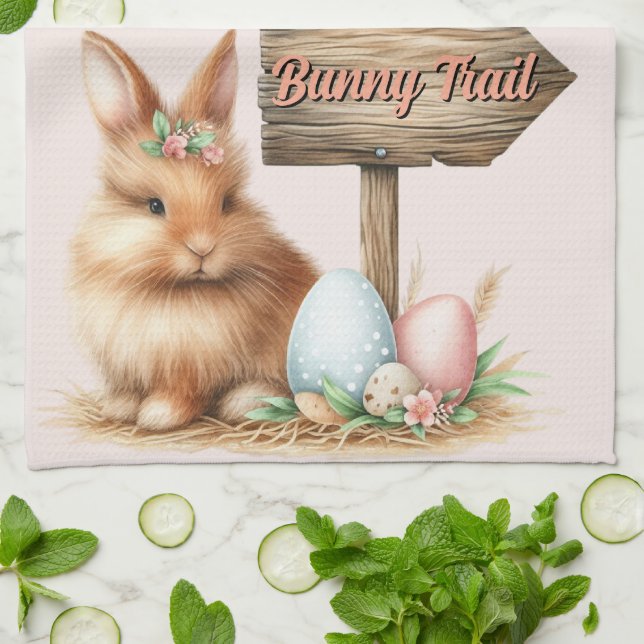 Easter Bunny Trail Tea Towel (Folded)