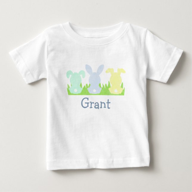Easter Bunny Trio, Pastel Watercolor Baby Boy T-Shirt (Front)