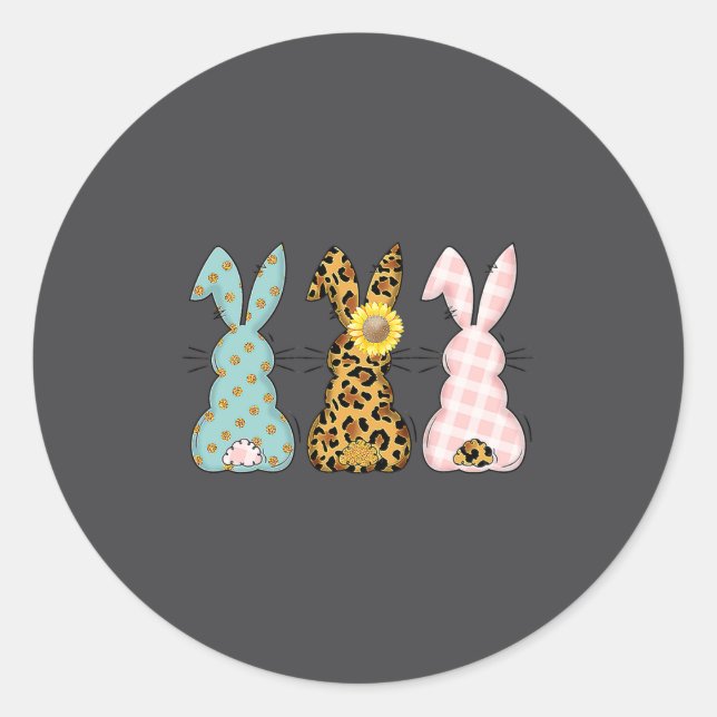Easter Bunny Trio Rabbit Leopard Classic Round Sticker (Front)