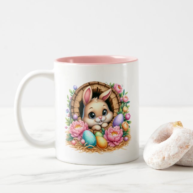 Easter Bunny  Two-Tone Coffee Mug (With Donut)