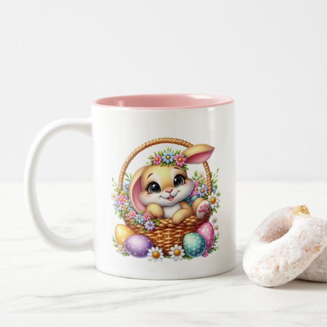 Easter Bunny  Two-Tone Coffee Mug (With Donut)