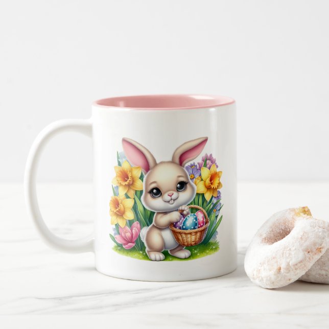 Easter Bunny  Two-Tone Coffee Mug (With Donut)
