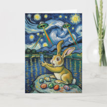 Easter Bunny UFO Selfie Starry Night Card