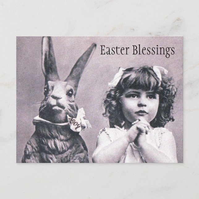 Easter Bunny Victorian Praying Girl Post Card (Front)