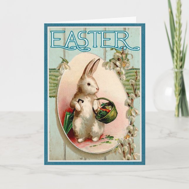 Easter Bunny Vintage Illustration Happy Easter Holiday Card (Front)