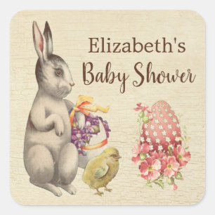 Easter Bunny Vintage Rabbit & Chicken Baby Shower Square Sticker