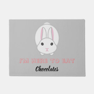 Easter bunny waiting to eat chocolates doormat