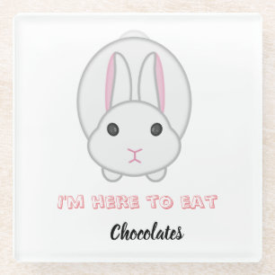 Easter bunny waiting to eat chocolates glass coaster