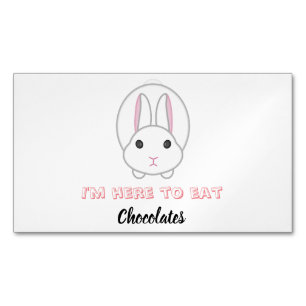 Easter bunny waiting to eat chocolates     	Magnetic business card