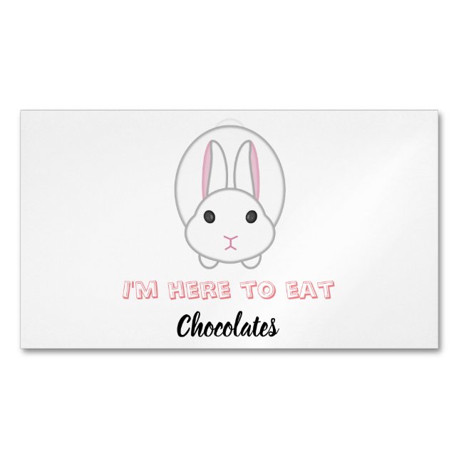 Easter bunny waiting to eat chocolates     	Magnetic business card (Front)
