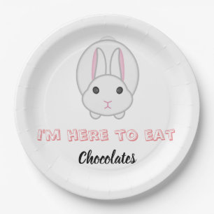 Easter bunny waiting to eat chocolates paper plate