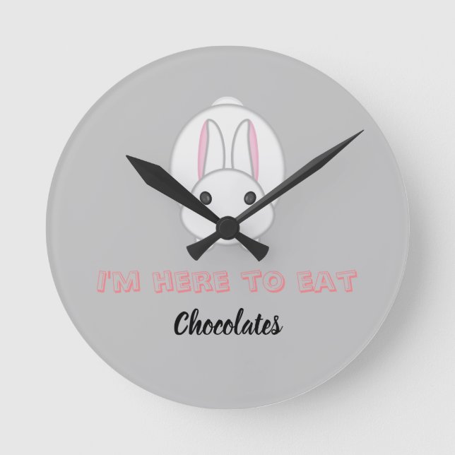Easter bunny waiting to eat chocolates          round clock (Front)