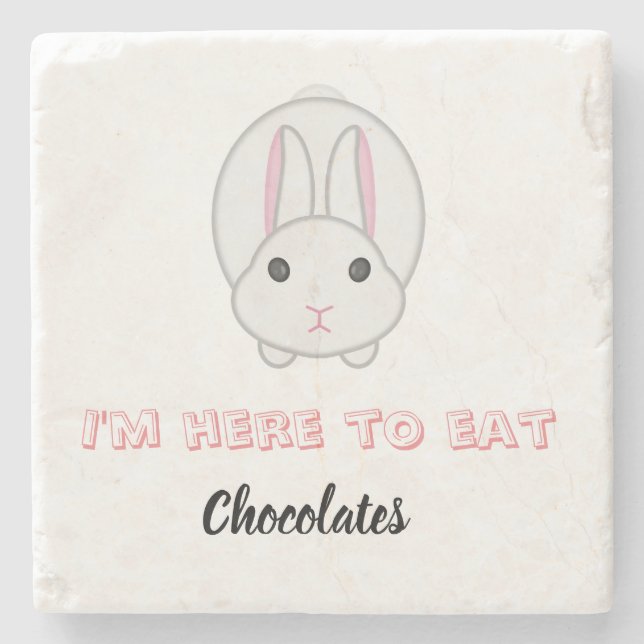 Easter bunny waiting to eat chocolates       stone coaster (Front)