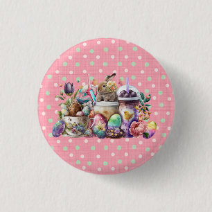 Easter Bunny Watercolor Coffee Drinks 3 Cm Round Badge